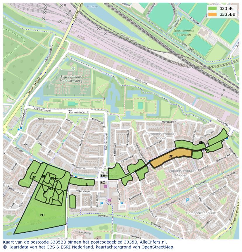 Afbeelding van het postcodegebied 3335 BB op de kaart.