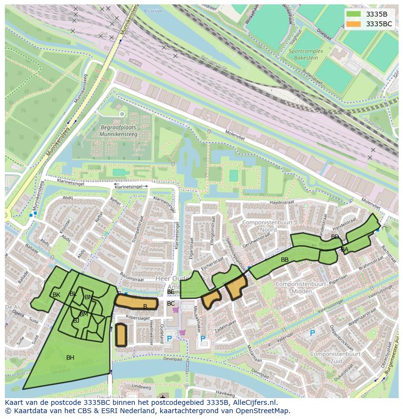 Afbeelding van het postcodegebied 3335 BC op de kaart.