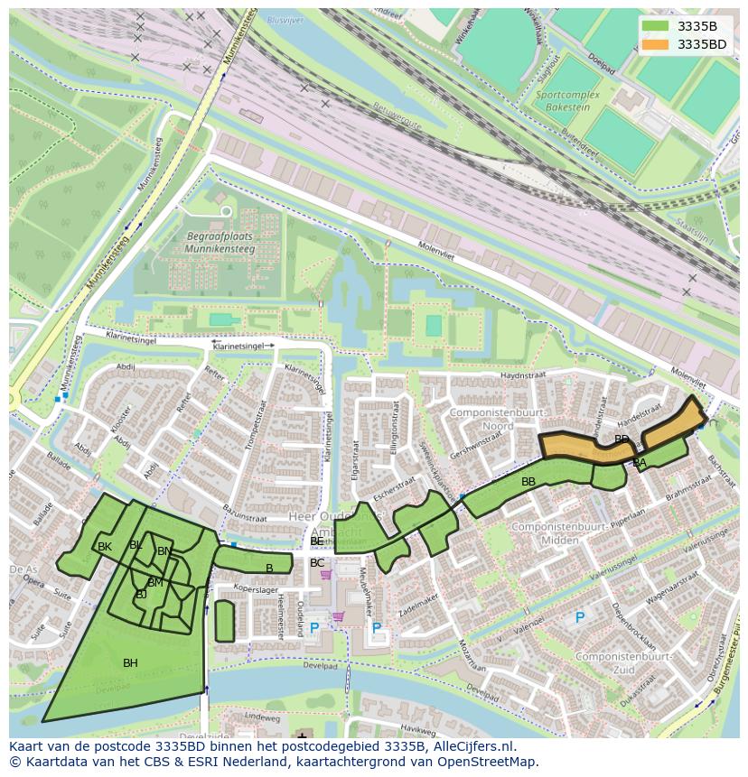 Afbeelding van het postcodegebied 3335 BD op de kaart.