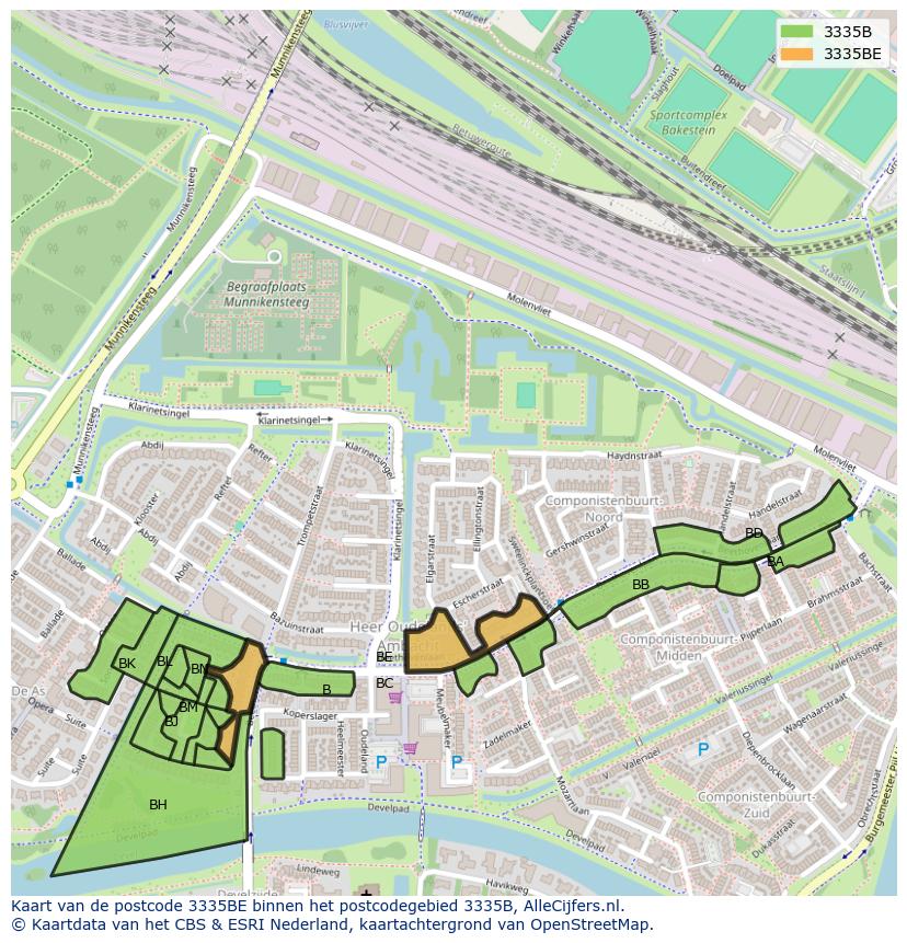 Afbeelding van het postcodegebied 3335 BE op de kaart.
