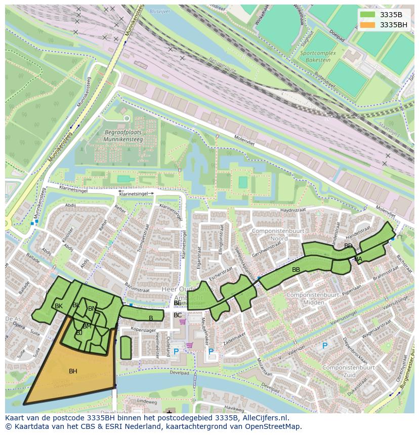 Afbeelding van het postcodegebied 3335 BH op de kaart.