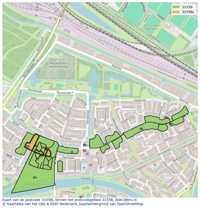 Afbeelding van het postcodegebied 3335 BL op de kaart.
