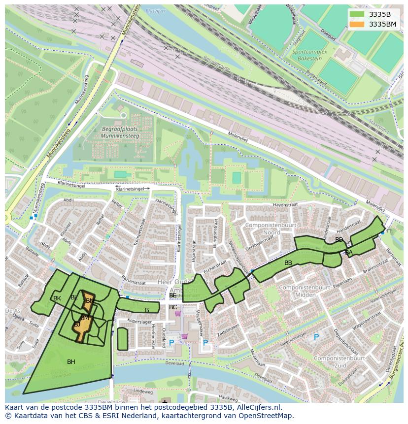 Afbeelding van het postcodegebied 3335 BM op de kaart.