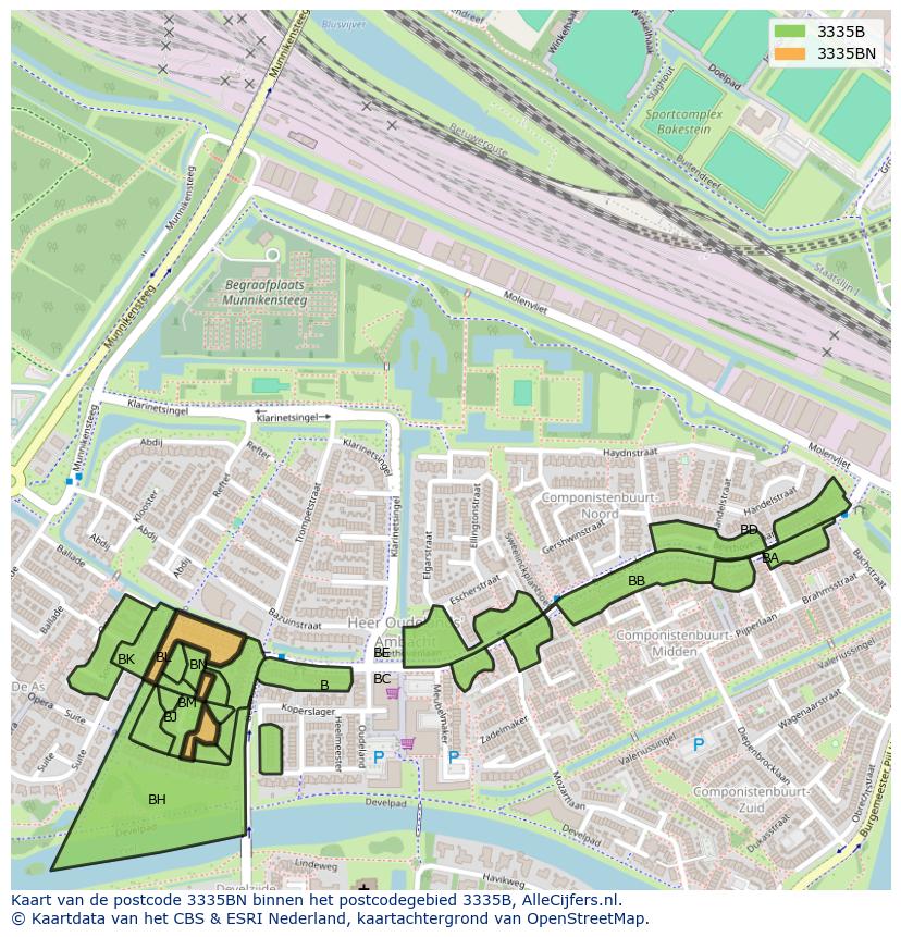 Afbeelding van het postcodegebied 3335 BN op de kaart.