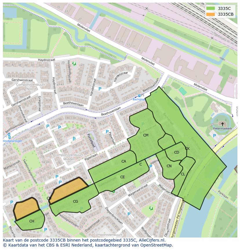 Afbeelding van het postcodegebied 3335 CB op de kaart.