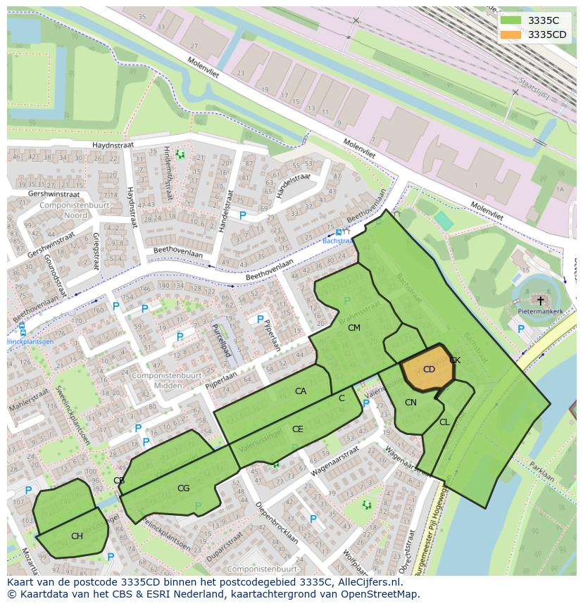 Afbeelding van het postcodegebied 3335 CD op de kaart.