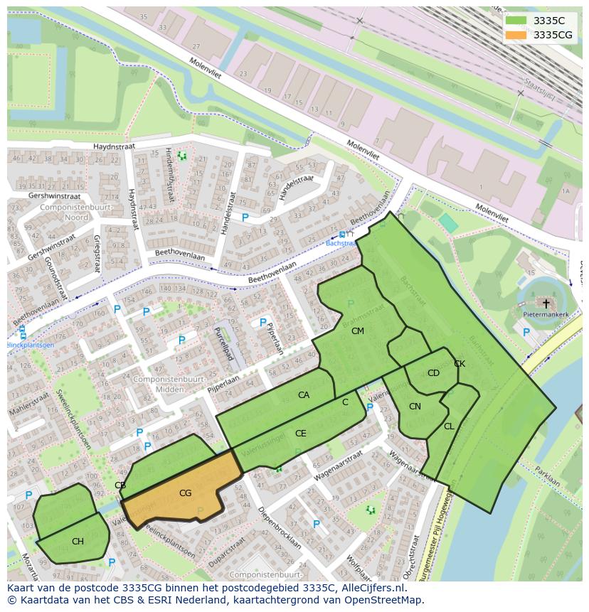 Afbeelding van het postcodegebied 3335 CG op de kaart.