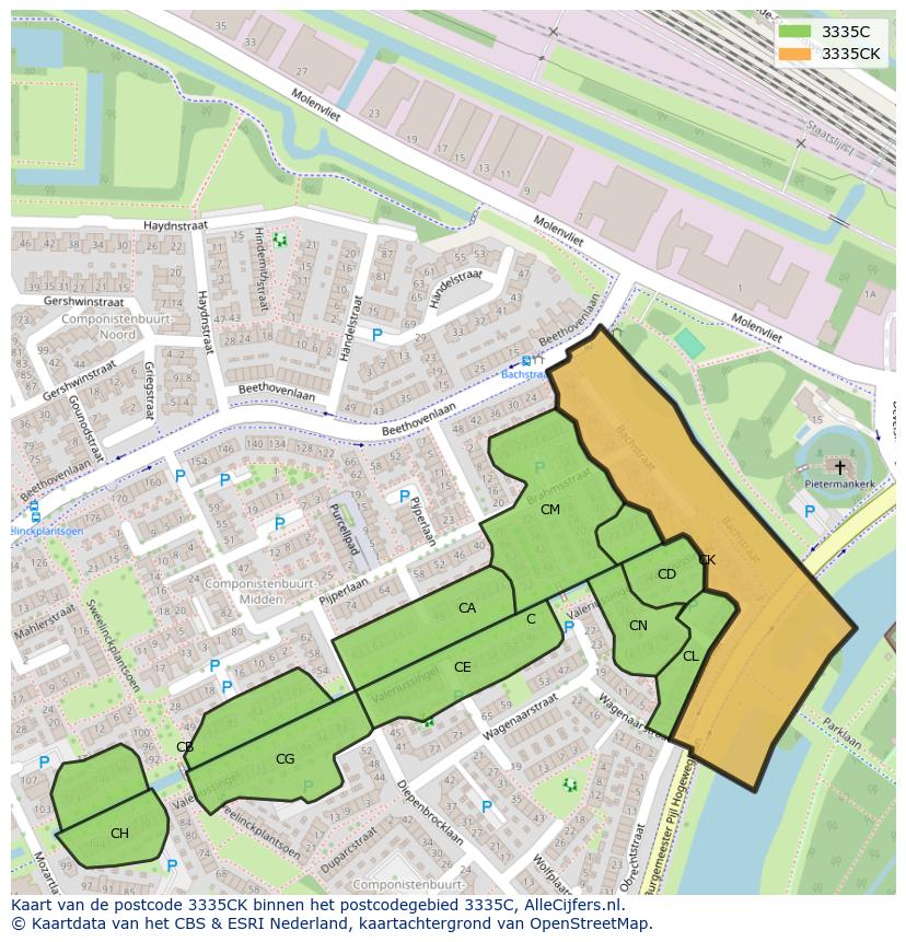 Afbeelding van het postcodegebied 3335 CK op de kaart.