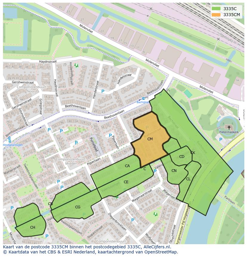 Afbeelding van het postcodegebied 3335 CM op de kaart.