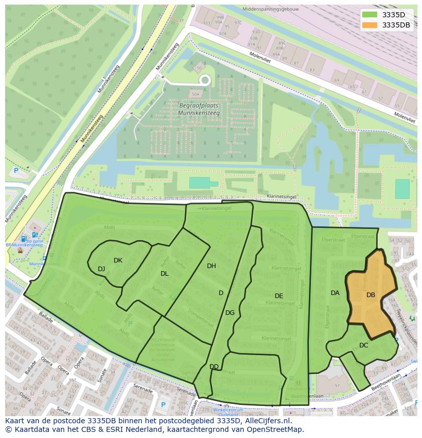 Afbeelding van het postcodegebied 3335 DB op de kaart.