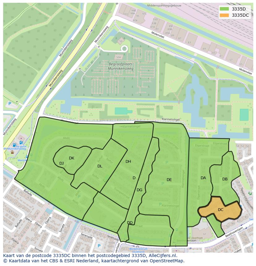 Afbeelding van het postcodegebied 3335 DC op de kaart.