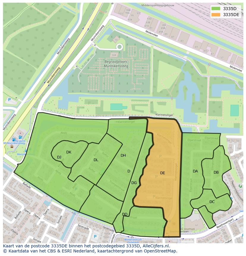 Afbeelding van het postcodegebied 3335 DE op de kaart.