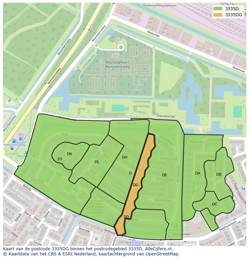 Afbeelding van het postcodegebied 3335 DG op de kaart.