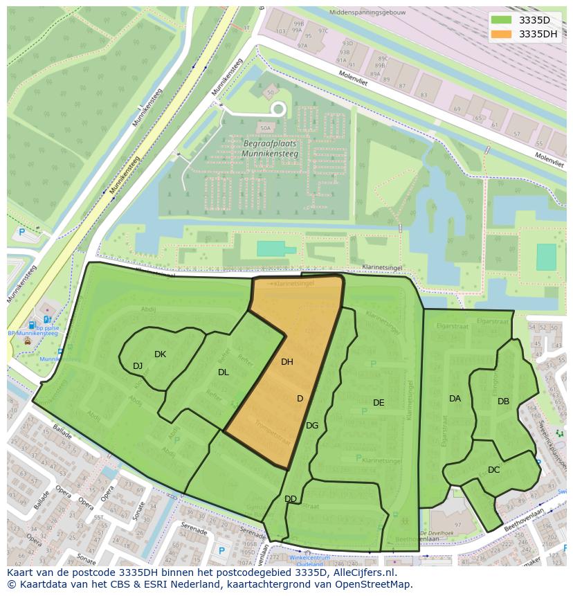 Afbeelding van het postcodegebied 3335 DH op de kaart.