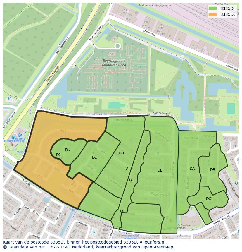 Afbeelding van het postcodegebied 3335 DJ op de kaart.