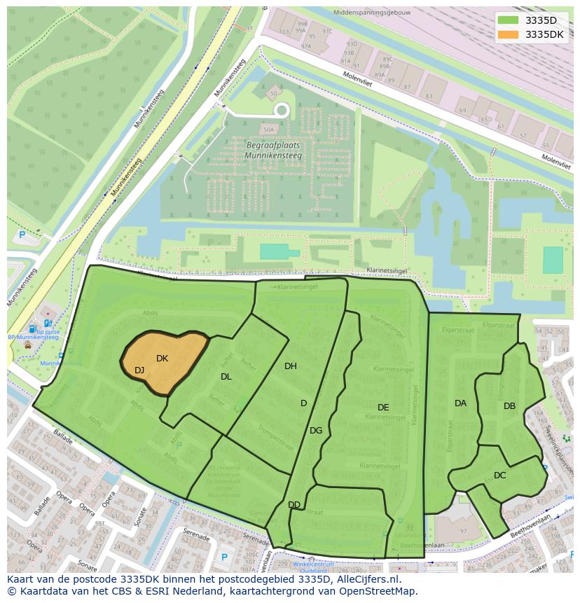 Afbeelding van het postcodegebied 3335 DK op de kaart.