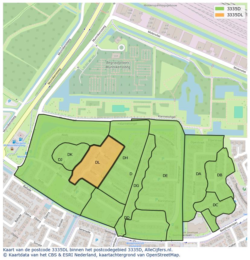 Afbeelding van het postcodegebied 3335 DL op de kaart.