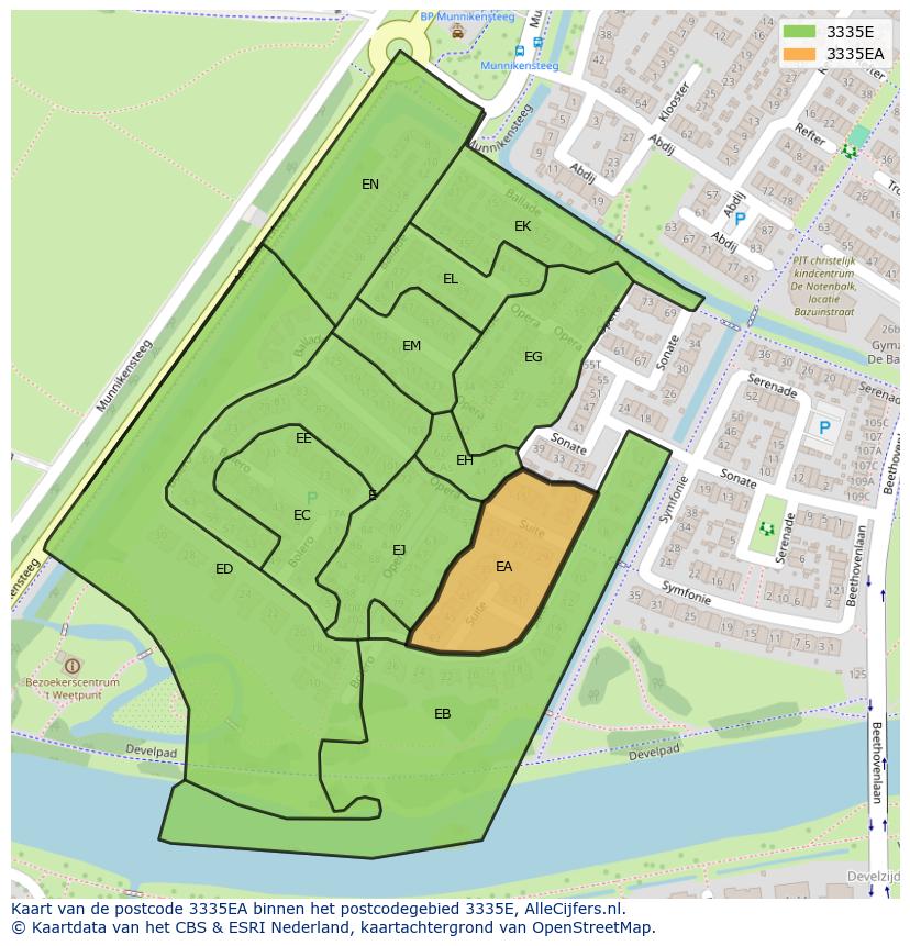 Afbeelding van het postcodegebied 3335 EA op de kaart.