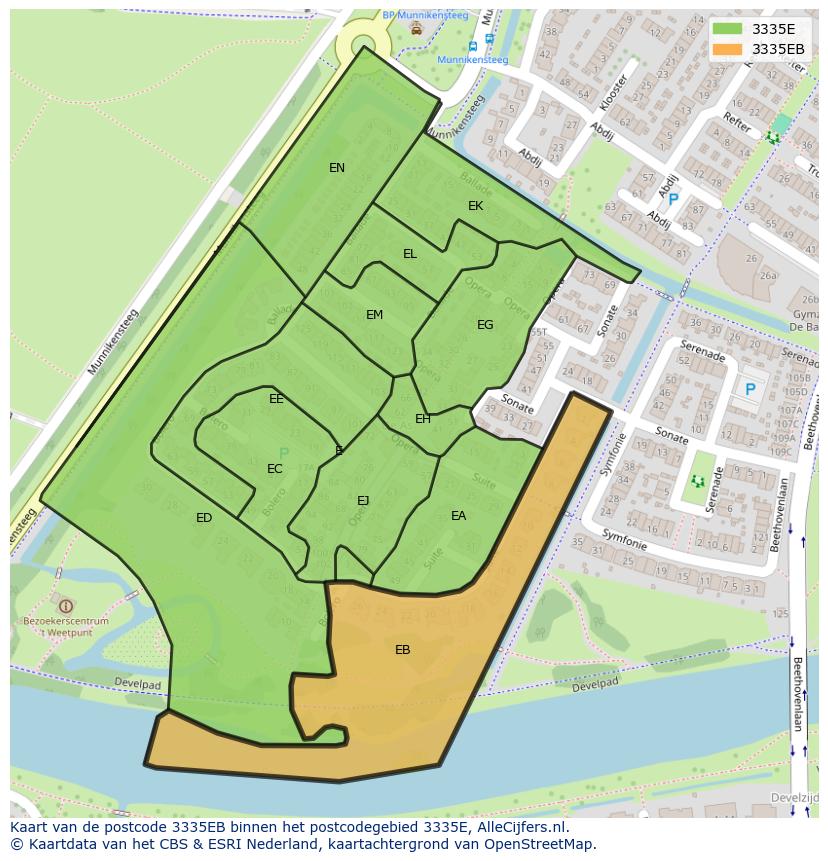 Afbeelding van het postcodegebied 3335 EB op de kaart.