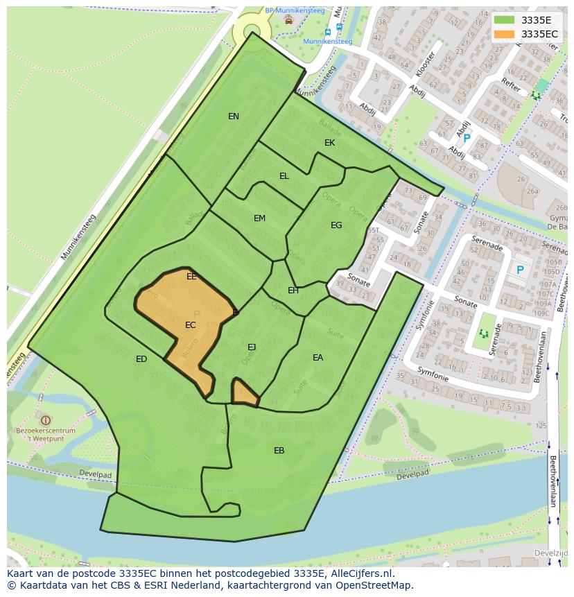 Afbeelding van het postcodegebied 3335 EC op de kaart.