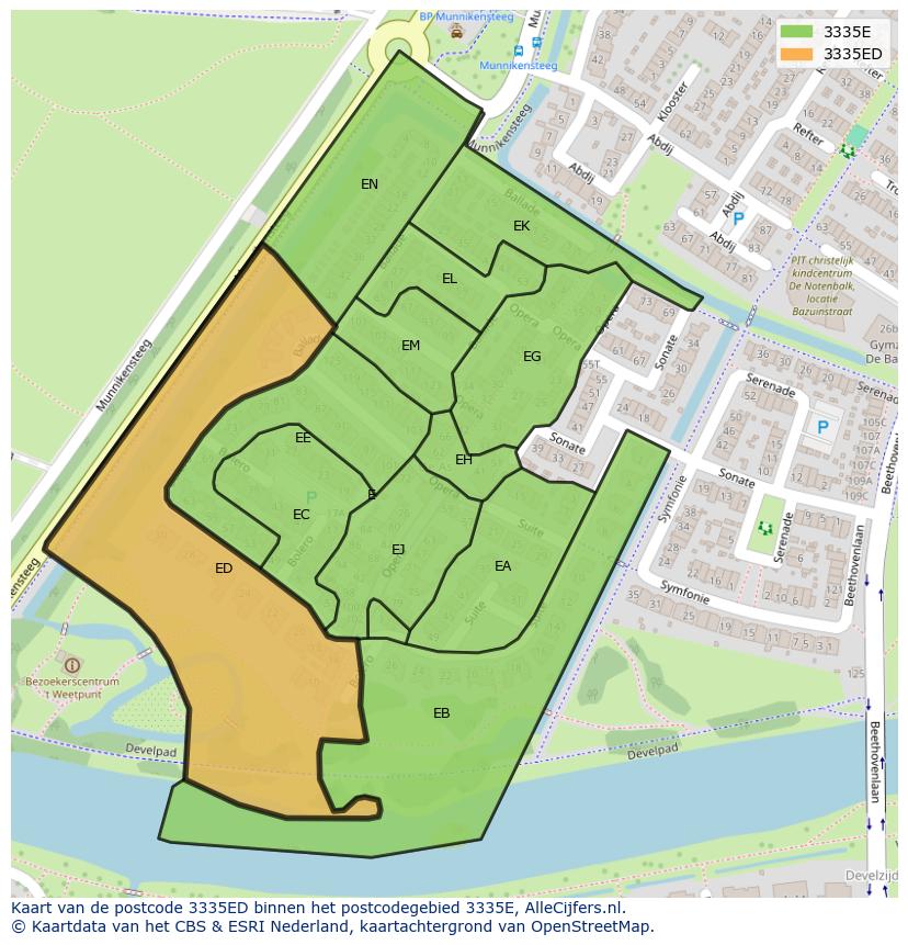 Afbeelding van het postcodegebied 3335 ED op de kaart.