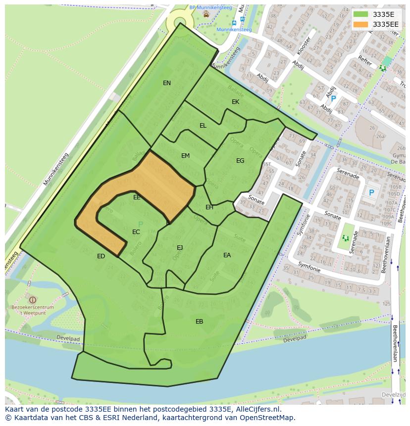 Afbeelding van het postcodegebied 3335 EE op de kaart.