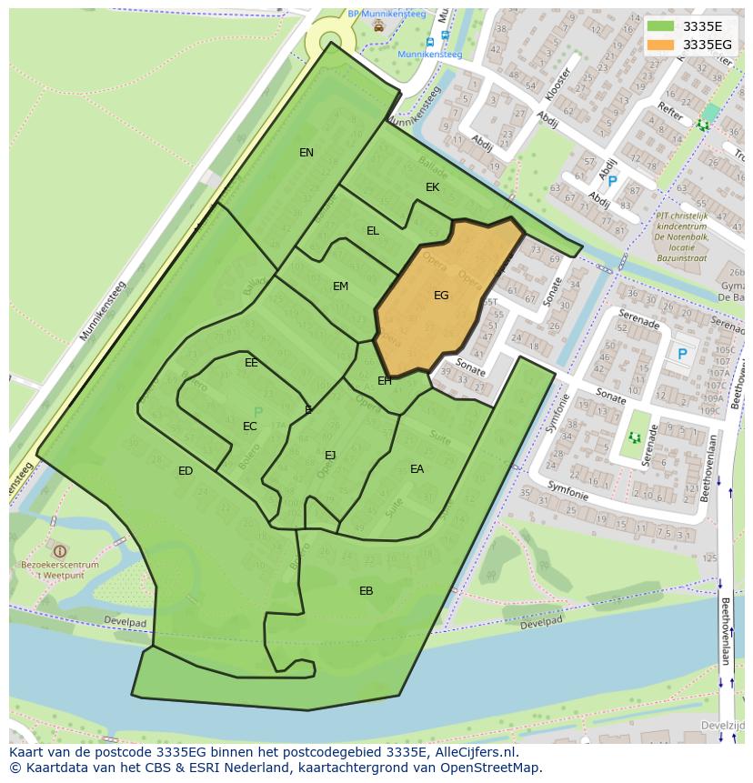 Afbeelding van het postcodegebied 3335 EG op de kaart.