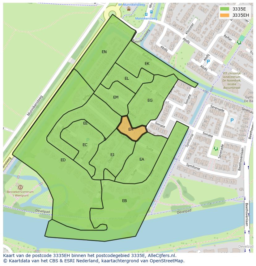 Afbeelding van het postcodegebied 3335 EH op de kaart.
