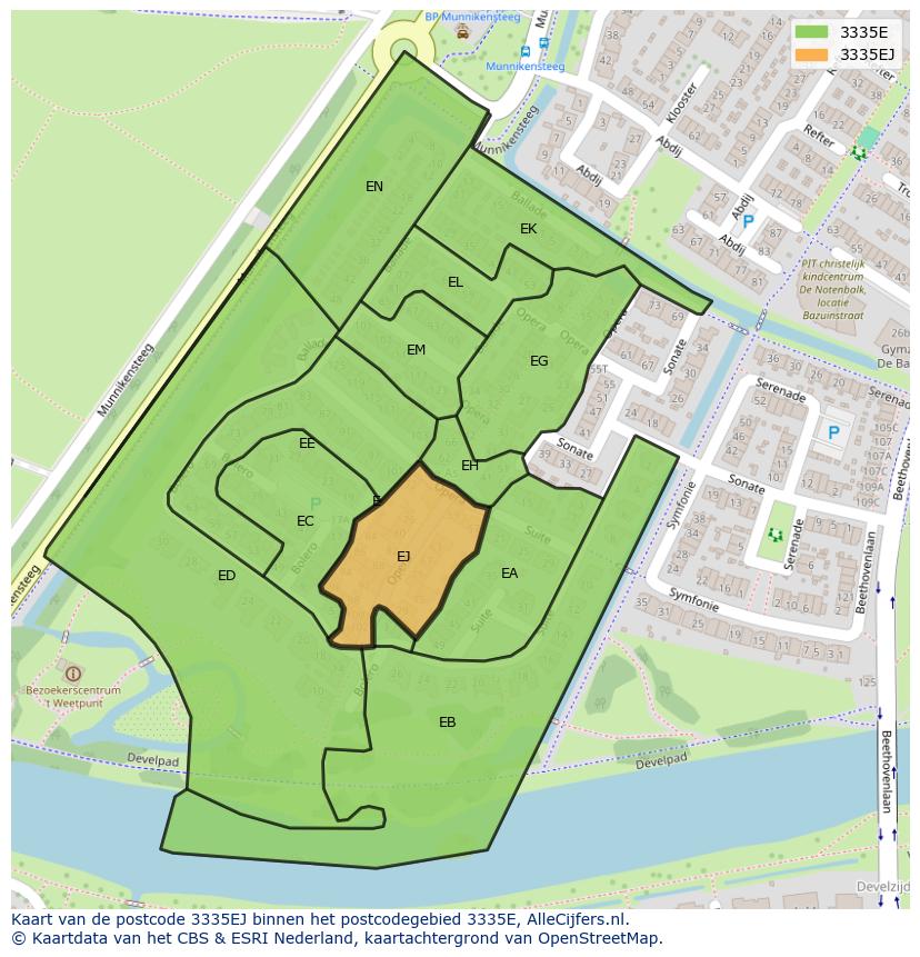 Afbeelding van het postcodegebied 3335 EJ op de kaart.
