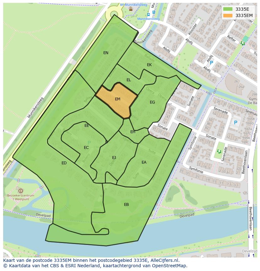 Afbeelding van het postcodegebied 3335 EM op de kaart.