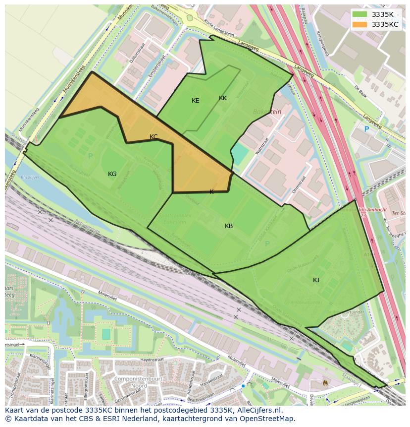 Afbeelding van het postcodegebied 3335 KC op de kaart.