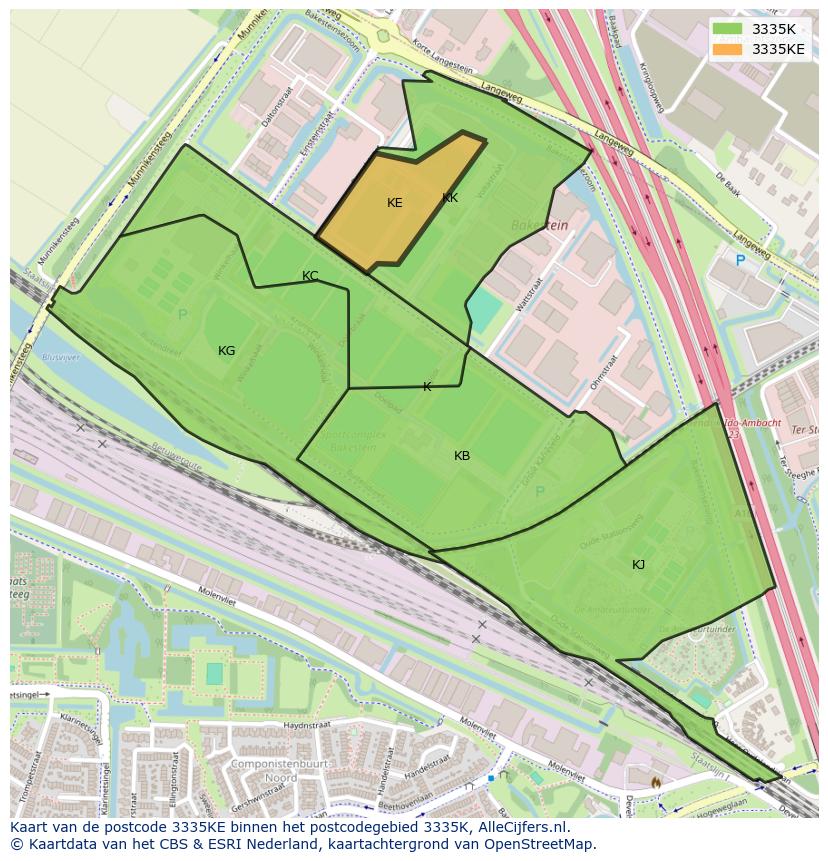 Afbeelding van het postcodegebied 3335 KE op de kaart.