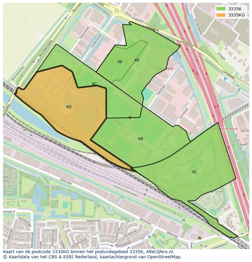 Afbeelding van het postcodegebied 3335 KG op de kaart.