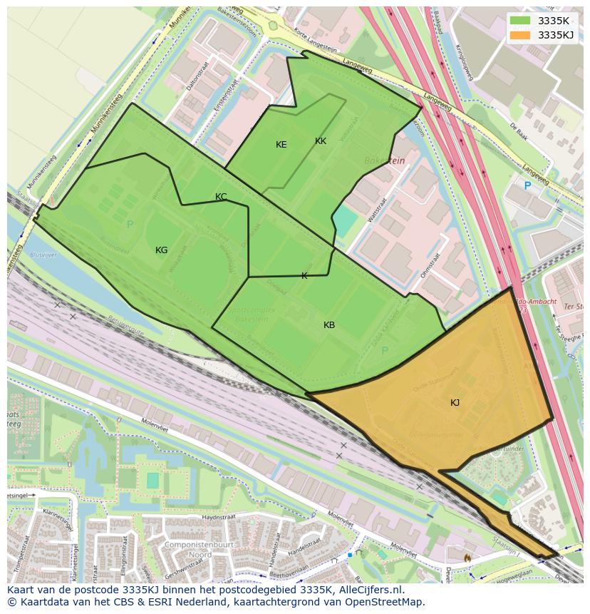 Afbeelding van het postcodegebied 3335 KJ op de kaart.