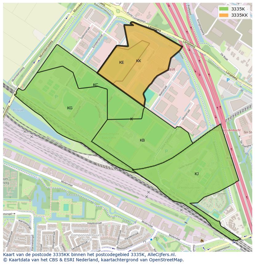 Afbeelding van het postcodegebied 3335 KK op de kaart.