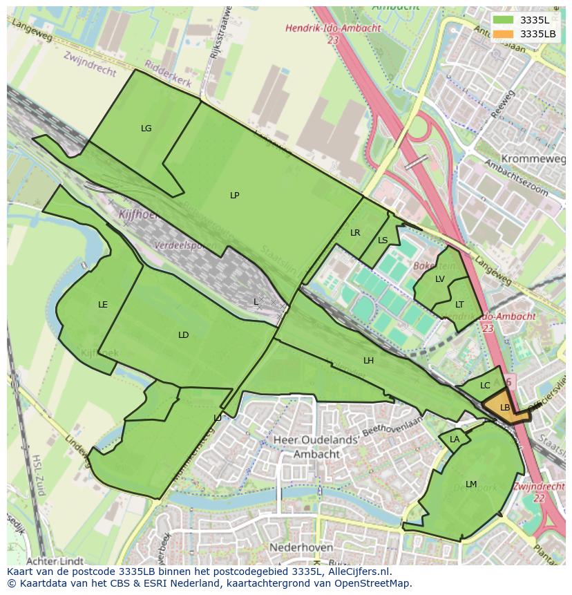 Afbeelding van het postcodegebied 3335 LB op de kaart.