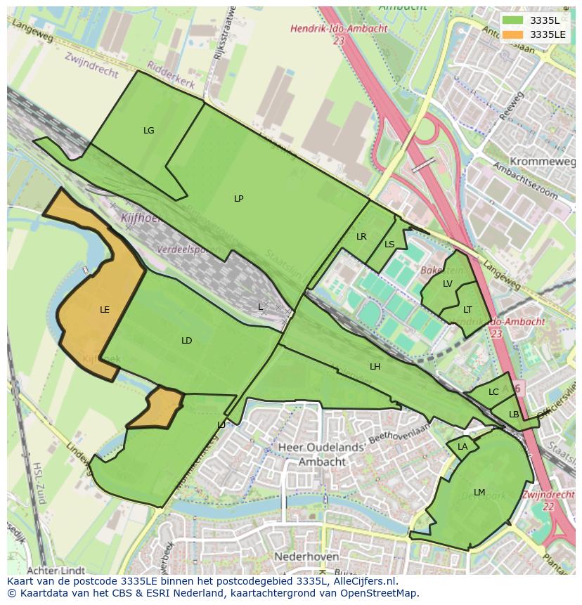 Afbeelding van het postcodegebied 3335 LE op de kaart.