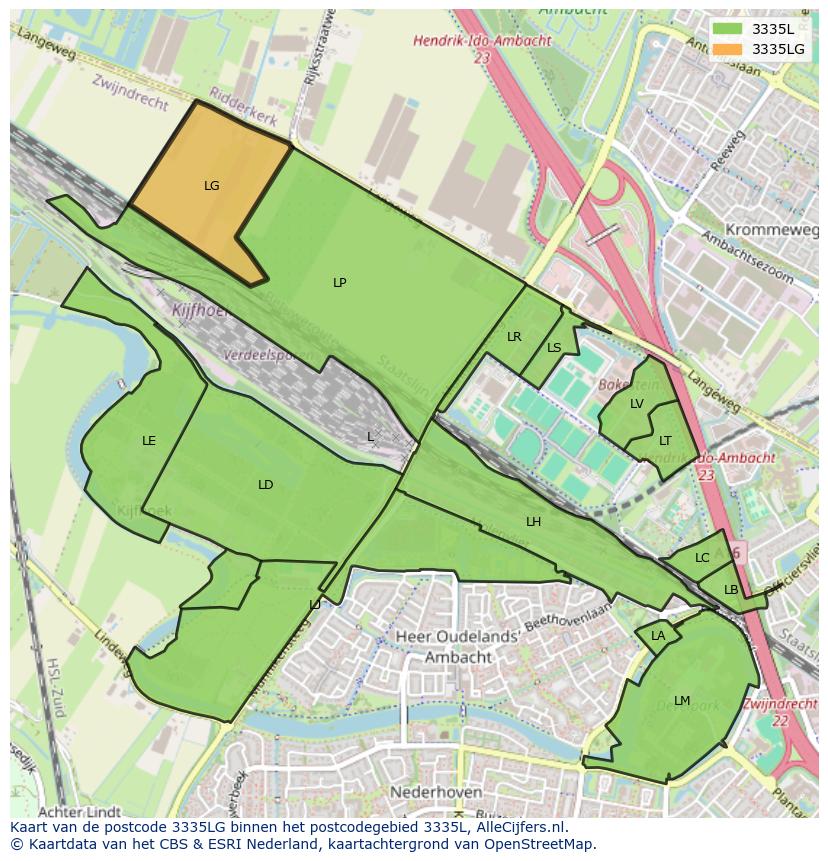 Afbeelding van het postcodegebied 3335 LG op de kaart.