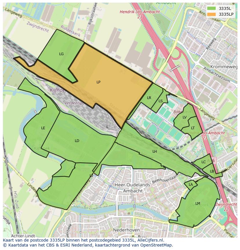 Afbeelding van het postcodegebied 3335 LP op de kaart.