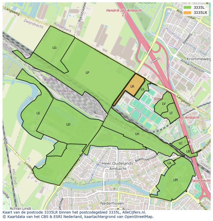 Afbeelding van het postcodegebied 3335 LR op de kaart.