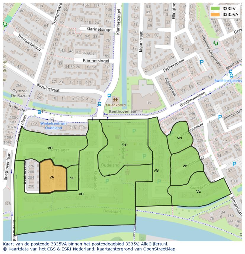Afbeelding van het postcodegebied 3335 VA op de kaart.