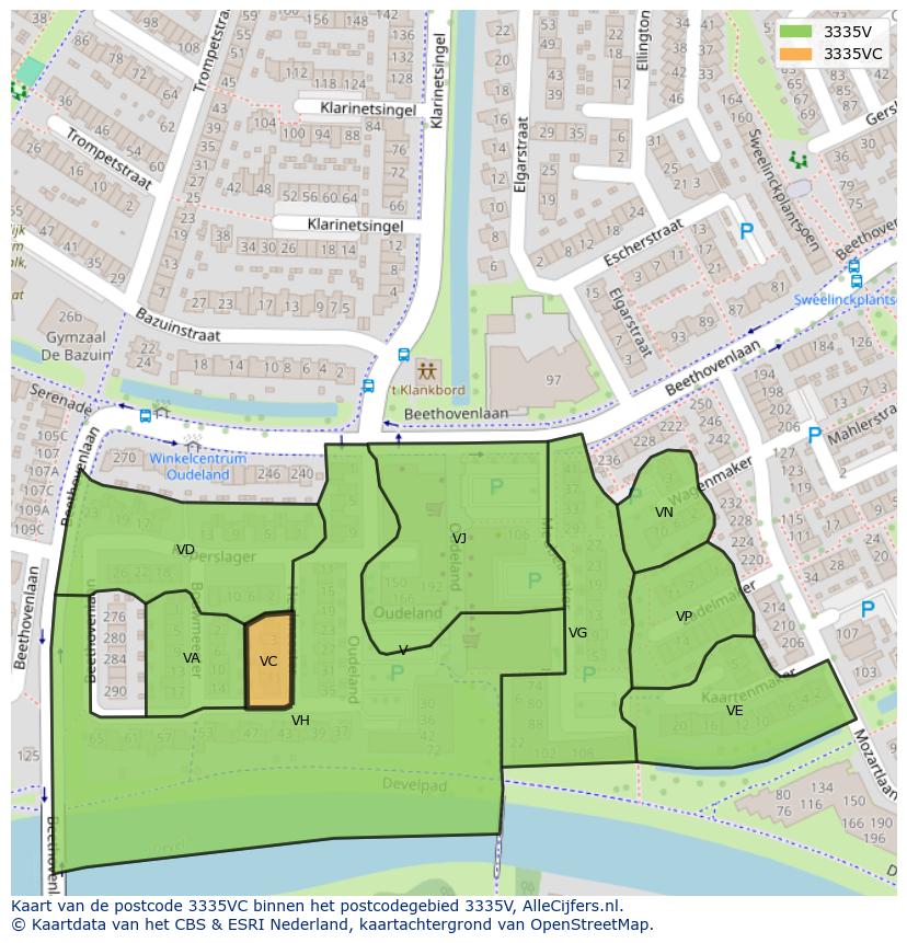 Afbeelding van het postcodegebied 3335 VC op de kaart.