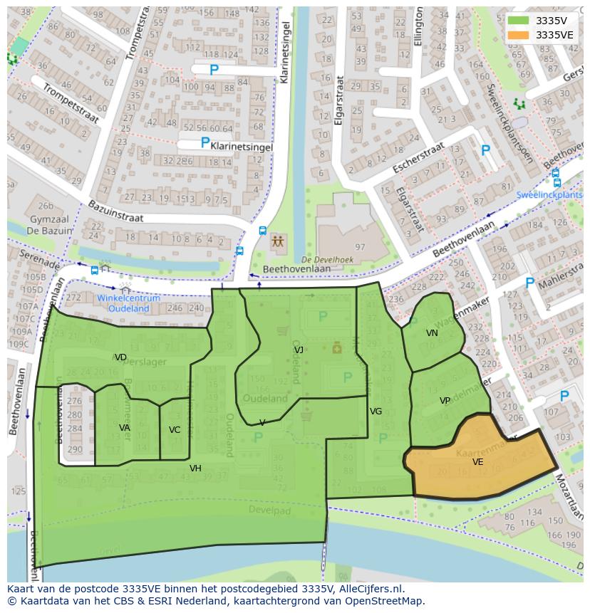 Afbeelding van het postcodegebied 3335 VE op de kaart.