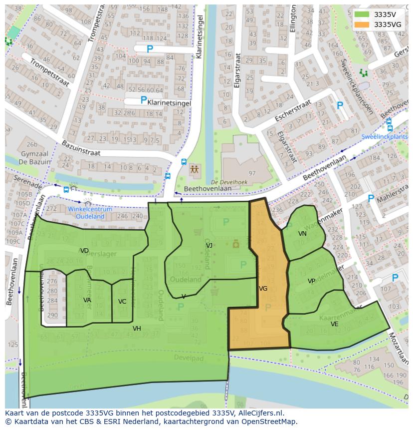 Afbeelding van het postcodegebied 3335 VG op de kaart.