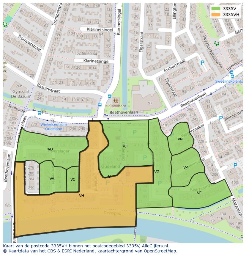Afbeelding van het postcodegebied 3335 VH op de kaart.
