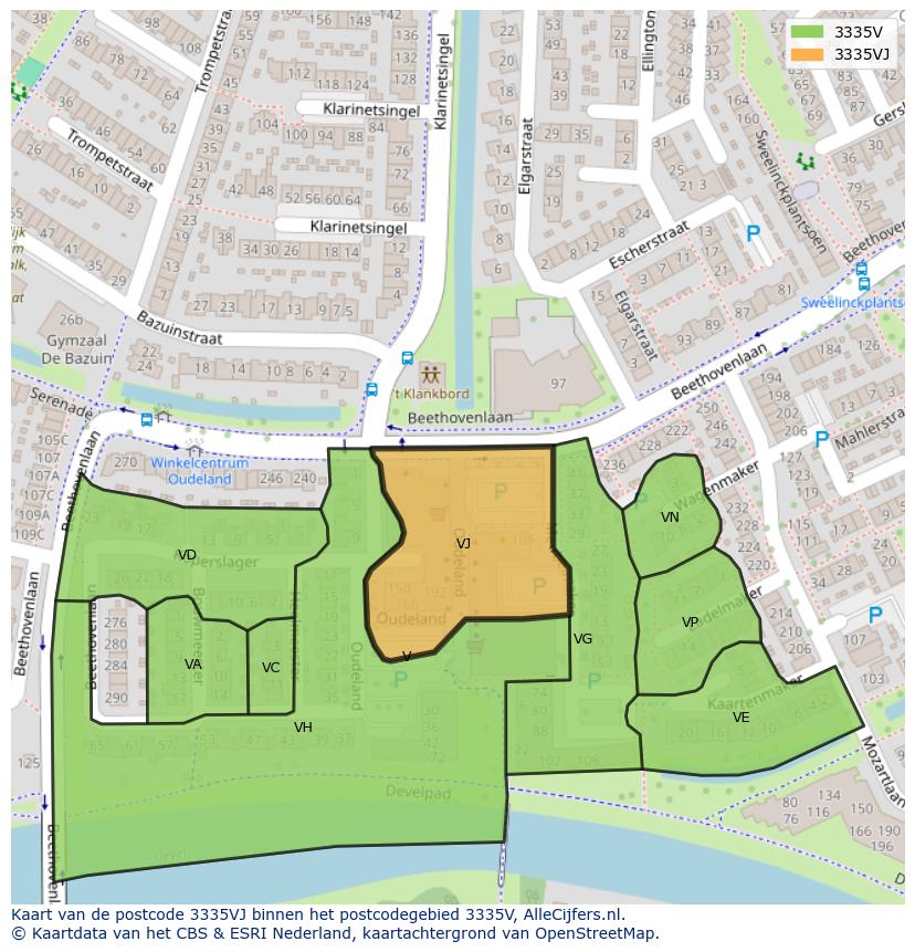 Afbeelding van het postcodegebied 3335 VJ op de kaart.