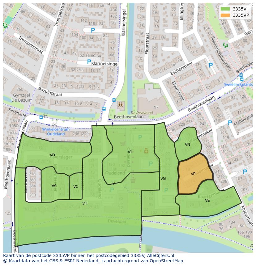 Afbeelding van het postcodegebied 3335 VP op de kaart.