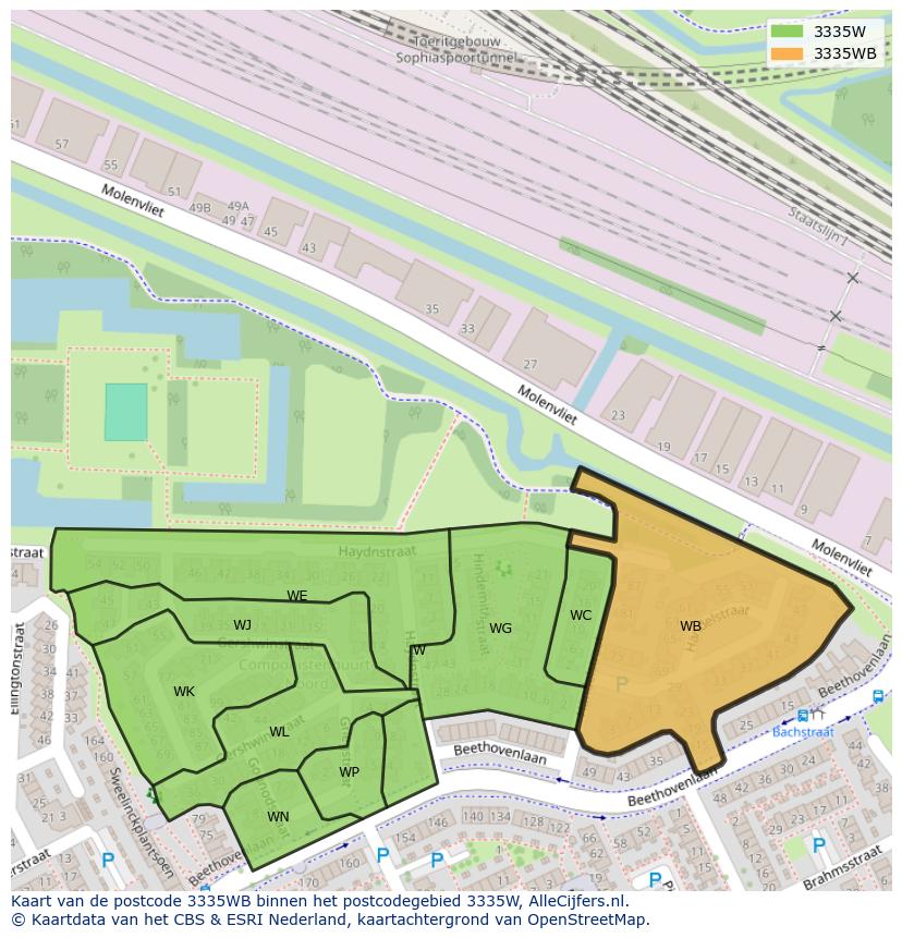 Afbeelding van het postcodegebied 3335 WB op de kaart.