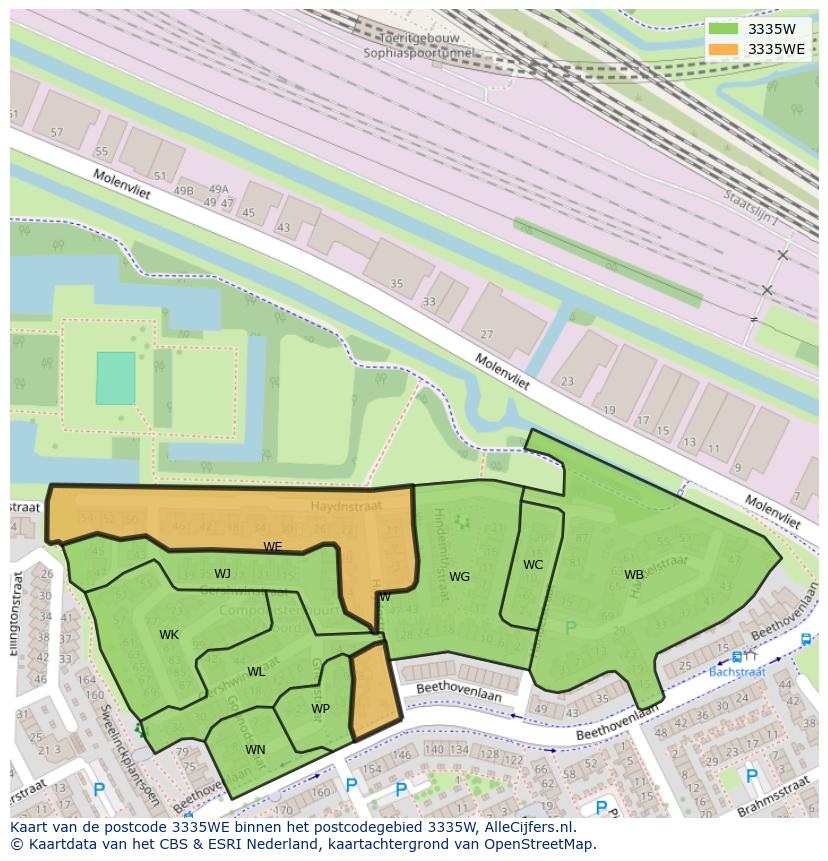 Afbeelding van het postcodegebied 3335 WE op de kaart.