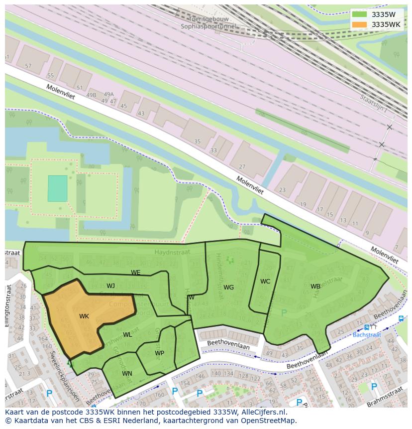 Afbeelding van het postcodegebied 3335 WK op de kaart.